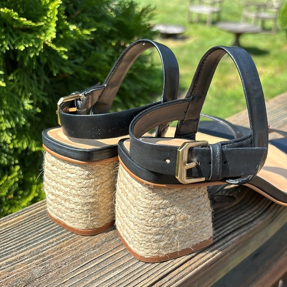 Splendid Keeva Sandal. Black Espadrille Block Heel. Leather. - Picture 2 of 9